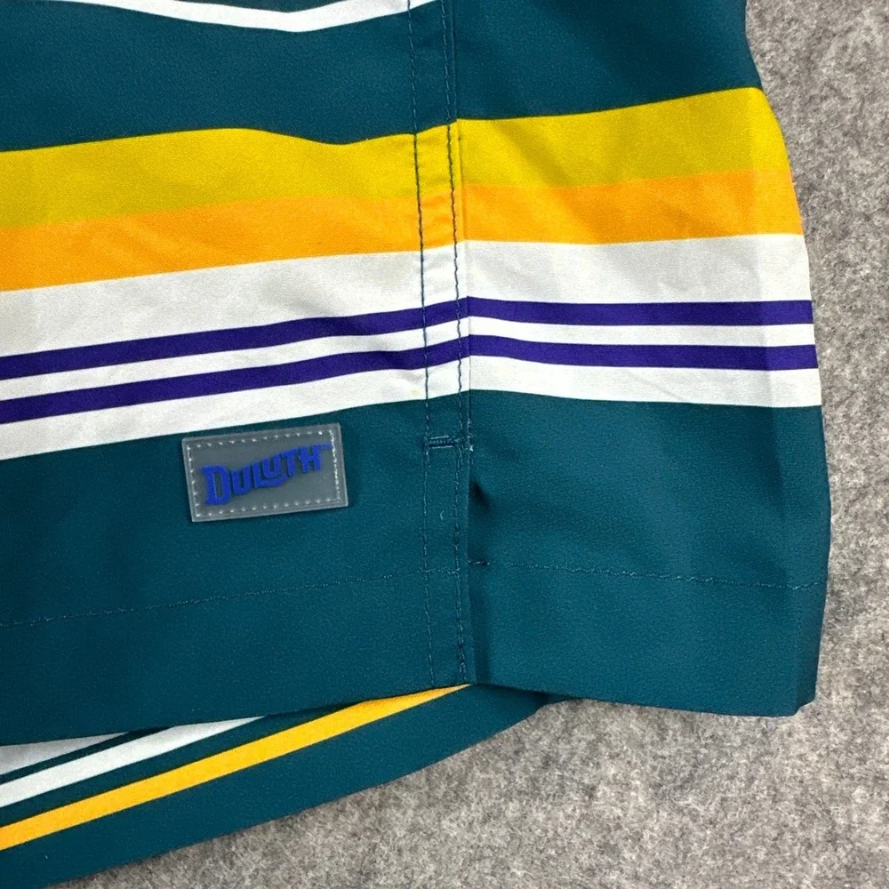 Duluth Board Shorts Mens 3XL Teal Pier Genius Striped 9in Swim Trunks Lined EUC